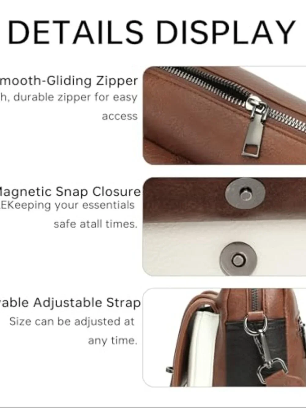 Vegan Leather Crossbody Bag with Guitar Strap Multi Pocket Purse